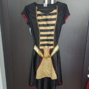 Teen Egyptian Queen Black and Gold Striped Dress Red Accents - Size 13-16 NWT